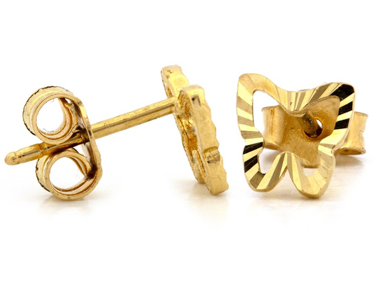 Kolczyki złote motylki kontur na sztyfcie