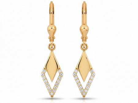 Kolczyk złote wiszące romby z kamieniami