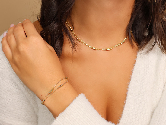 Bransoletka złota podwójna łańcuszkowa z kulkami