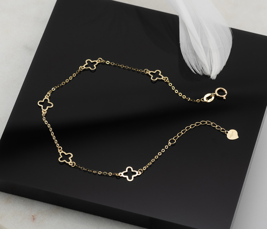 Złota bransoletka 585 - koniczynki