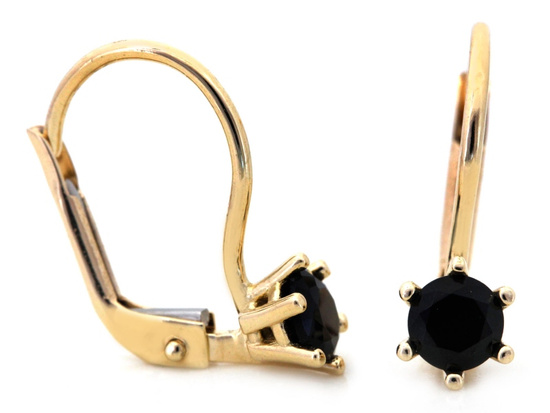 Kolczyki złote angielskie z czarnym kamieniem