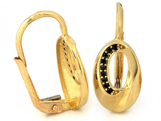 Kolczyki złote owalne z czarnymi cyrkoniami angielskie zapięcie