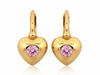 Kolczyki złote angielskie z sercem z różowym kamieniem