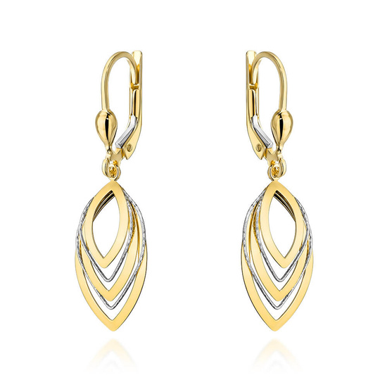 Złote kolczyki 585 listki - wiszące 