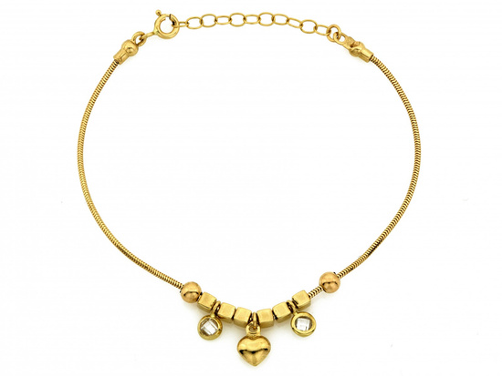 Bransoletka złota gruba linka z zawieszkami kostki kulki serce