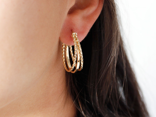 Kolczyki złote owalne koła potrójne błyszczące