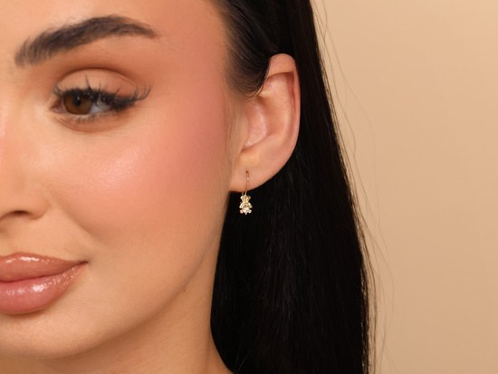 Kolczyki złote z misiem na biglu dla dziewczynki