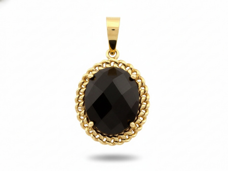 Zawieszka złota owalna z dużym onyksem