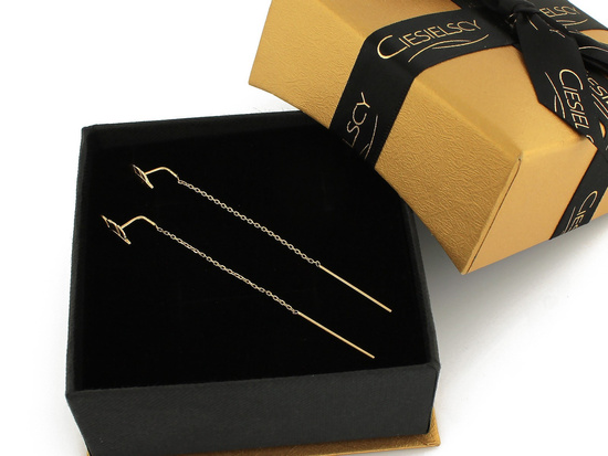 Kolczyki złote przeciągane z listkiem