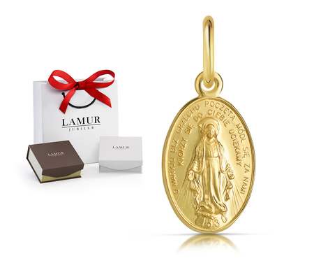 Złota zawieszka 585 - cudowny medalik z polską modlitwą