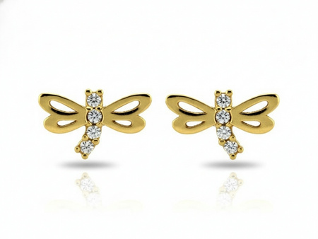 Złote kolczyki ważki z cyrkoniami