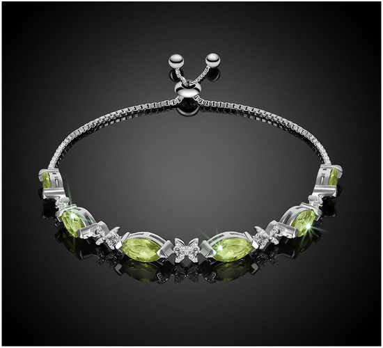 Bransoletka srebrna 925 z 6 naturalnymi oliwinami i diamentowymi cyrkoniami