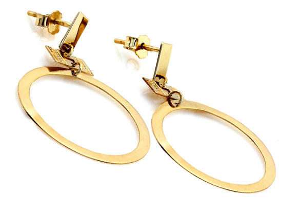 Złote kolczyki wiszące z kółkiem na sztyfcie nowoczesne modne 