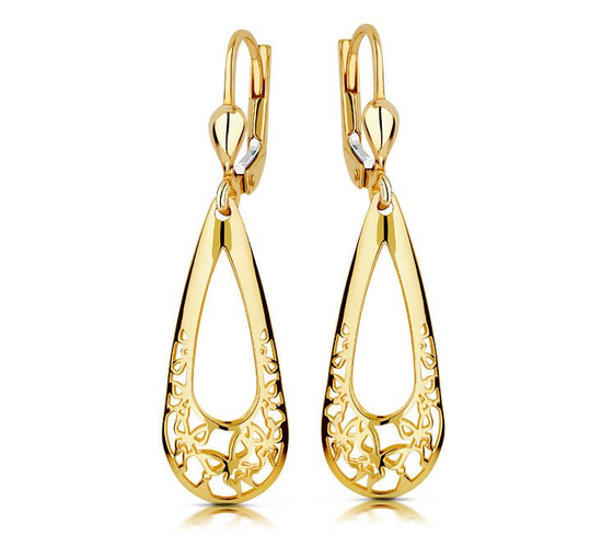 Złote kolczyki ażurowe 375 - wiszące