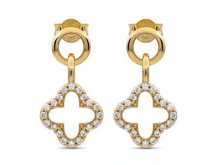 Kolczyki złote delikatne wiszące kwiatki na sztyfcie