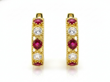 Kolczyki złote dla dziewczynki z czerwonymi cyrkoniami