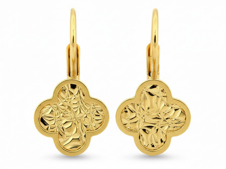 Kolczyki złote angielskie z błyszczącym kwiatkiem