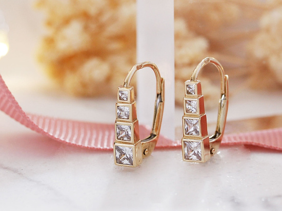 Kolczyki złote angielskie z cyrkoniami