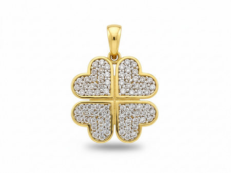 Zawieszka złota dwukolorowa koniczynka z cyrkoniami zawieszka wisior