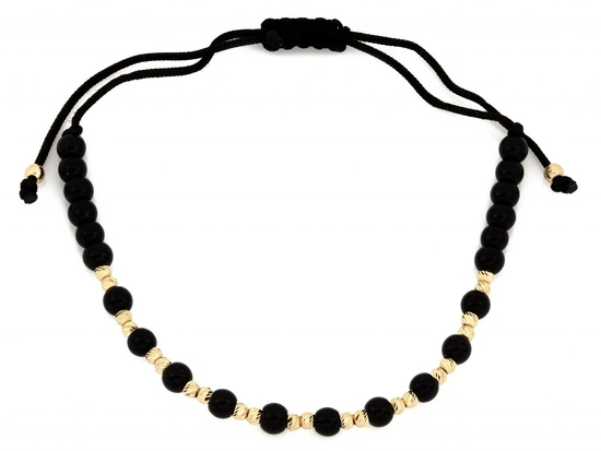 Złote i czarne kulki bransoletka czarna sznurkowa