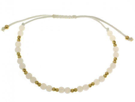 Bransoletka złote i białe kulki na białym sznurku