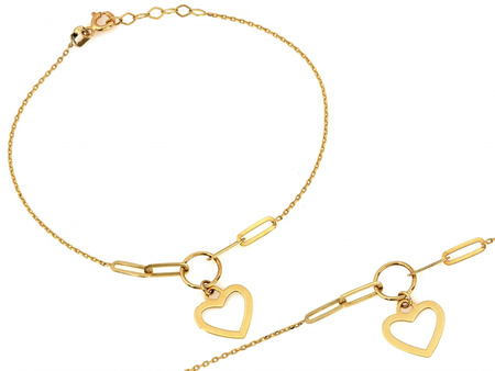 Złota bransoletka modna z wiszącym sercem
