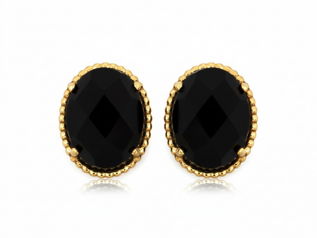 Kolczyki złote na sztyfcie z owalnym onyksem