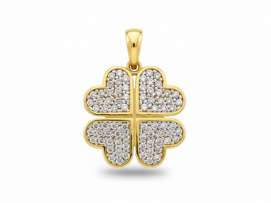 Zawieszka złota dwukolorowa koniczynka z cyrkoniami zawieszka wisior