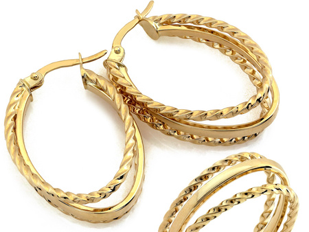 Kolczyki złote owalne koła potrójne błyszczące