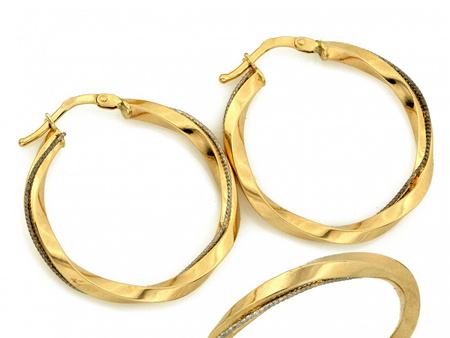 Kolczyki złote koła skręcone zdobione 27mm