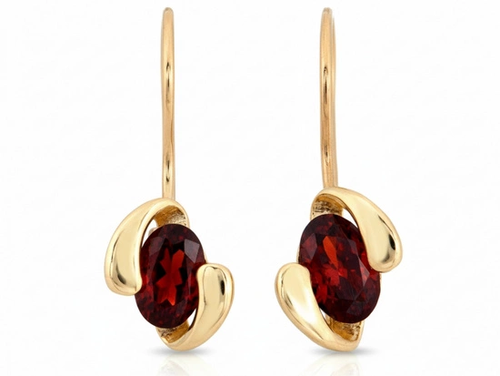 Złote kolczyki na biglu z czerwonym oczkiem