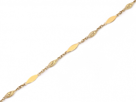 Złota bransoletka elementowa z podłużnymi elementami