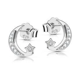 Srebrne kolczyki 925 z diamentowymi cyrkoniami - księżyc, gwiazdka