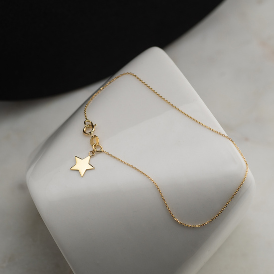 Złota bransoletka 585 minimalistyczny ankier z gwiazdką przy zapięciu