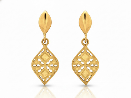 Delikatne złote kolczyki wiszące ażurowe na sztyfcie