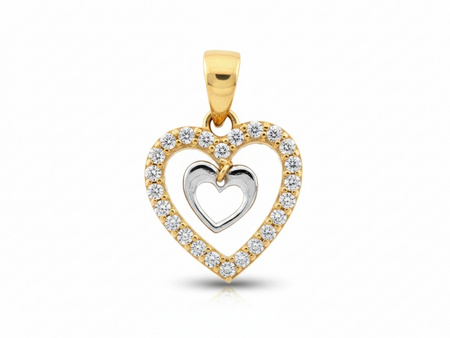 Zawieszka złota z dwóch serc z cyrkoniami