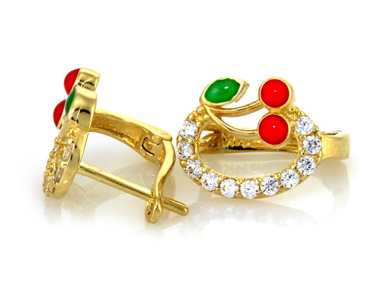 Kolczyki złote dla dziewczynki z wisienkami