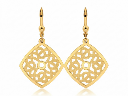 Kolczyki złote angielskie duży ażurowy ruchomy kwadrat