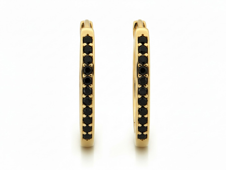 Kolczyki złote owalne koła z czarnymi cyrkoniami
