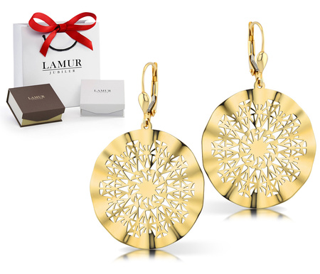 Złote kolczyki 585 - wiszące ażurowe koła