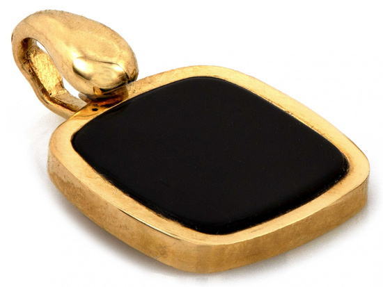 Zawieszka złota kwadratowa z czarnym kamieniem syntetycznym