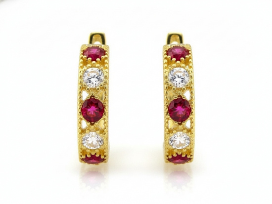 Kolczyki złote dla dziewczynki z czerwonymi cyrkoniami