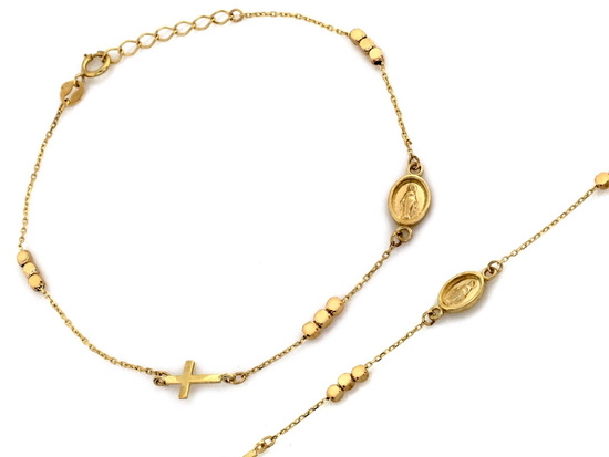 Złota bransoletka łańcuszkowa z krzyżykiem medalikiem