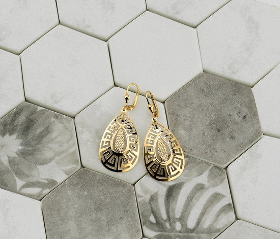 Złote kolczyki wiszące 585 nowoczesny grecki wzór