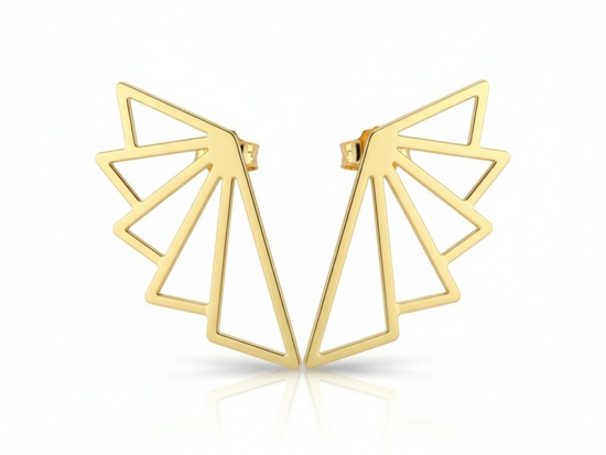 Kolczyki złote geometryczne wachlarze na sztyfcie