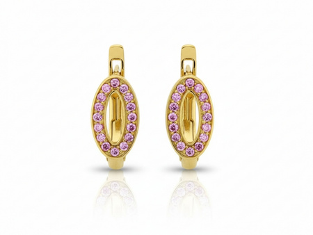 Kolczyki angielskie owal z różowymi cyrkoniami