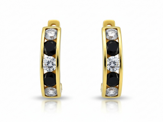 Złote kolczyki przecinki z czarnymi cyrkoniami