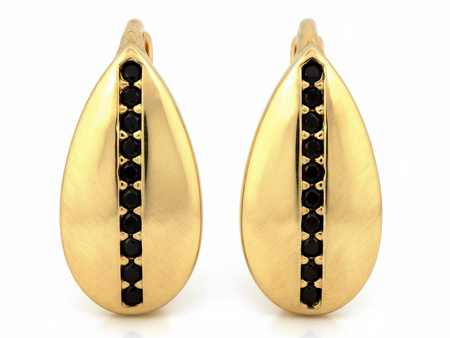 Kolczyki złote angielskie jak krople z czarnymi cyrkoniami