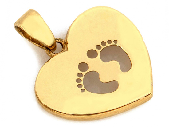 Zawieszka złota serce ze stópkami dla mamy