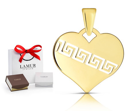 Złota zawieszka 585 - serce z greckim wzorem